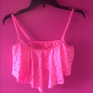 Neon Pink Flounce Bikini Top